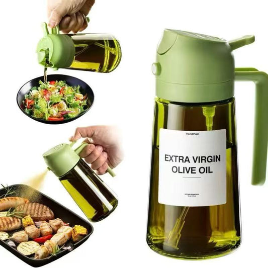 Glass Olive Oil Sprayer Bottle 16oz – 2-in-1 Mist & Pour Dispenser for Cooking, Air Fryer, BBQ & Salads | Black