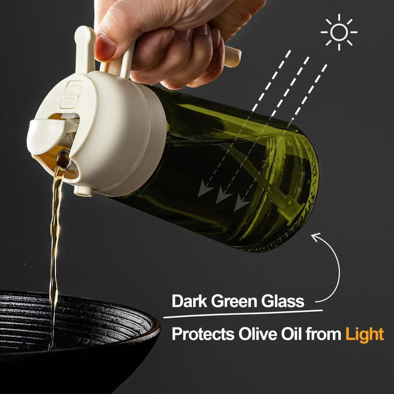 Glass Olive Oil Sprayer Bottle 16oz – 2-in-1 Mist & Pour Dispenser for Cooking, Air Fryer, BBQ & Salads | Black
