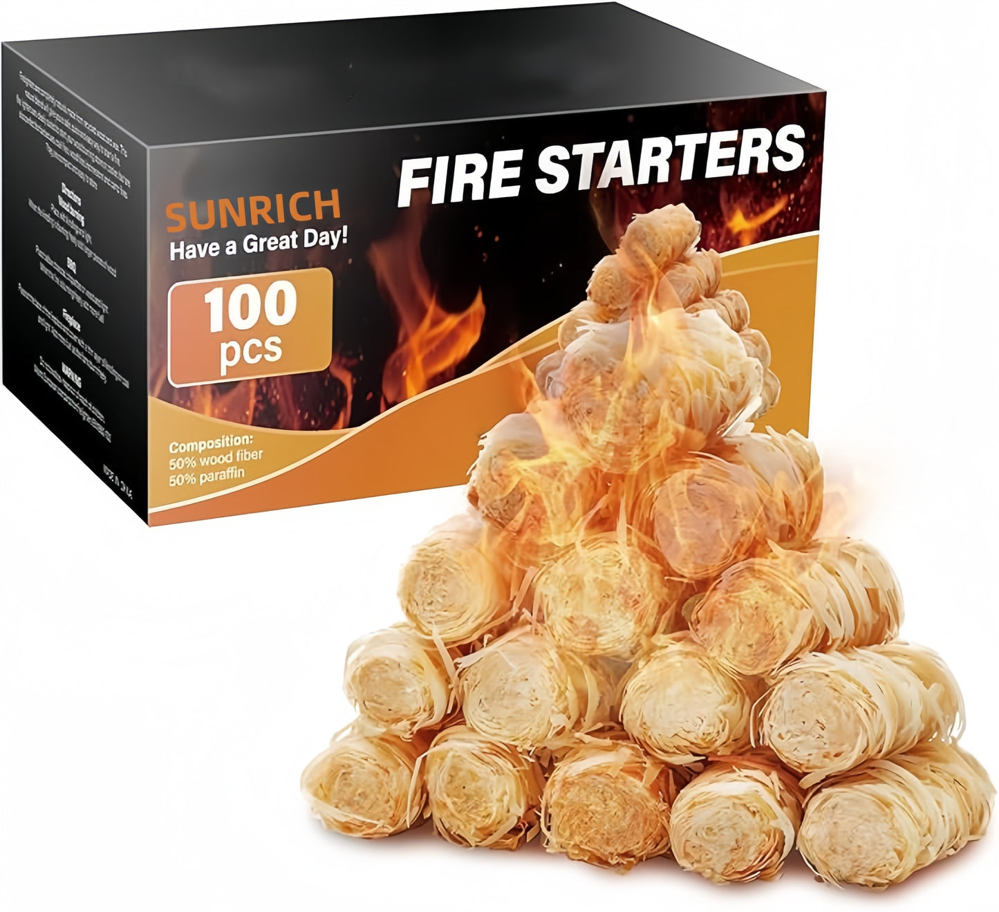 100pcs Wax Wood Fire Starters – 10 Min Long-Burning Fire Sticks for Camping, BBQ, Fireplace & Stove | Waterproof Tinder