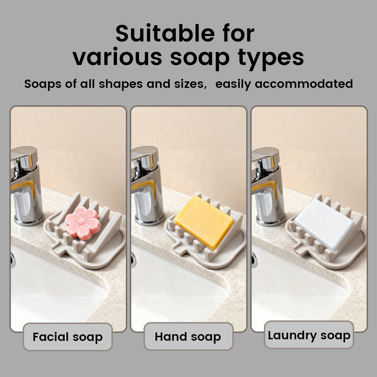 Silicone Self-Draining Soap Dish – Non-Slip Soap Saver with Waterfall Drain Spout for Bathroom & Kitchen Sink