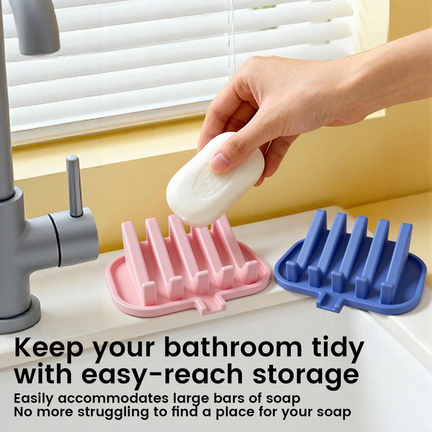 Silicone Self-Draining Soap Dish – Non-Slip Soap Saver with Waterfall Drain Spout for Bathroom & Kitchen Sink