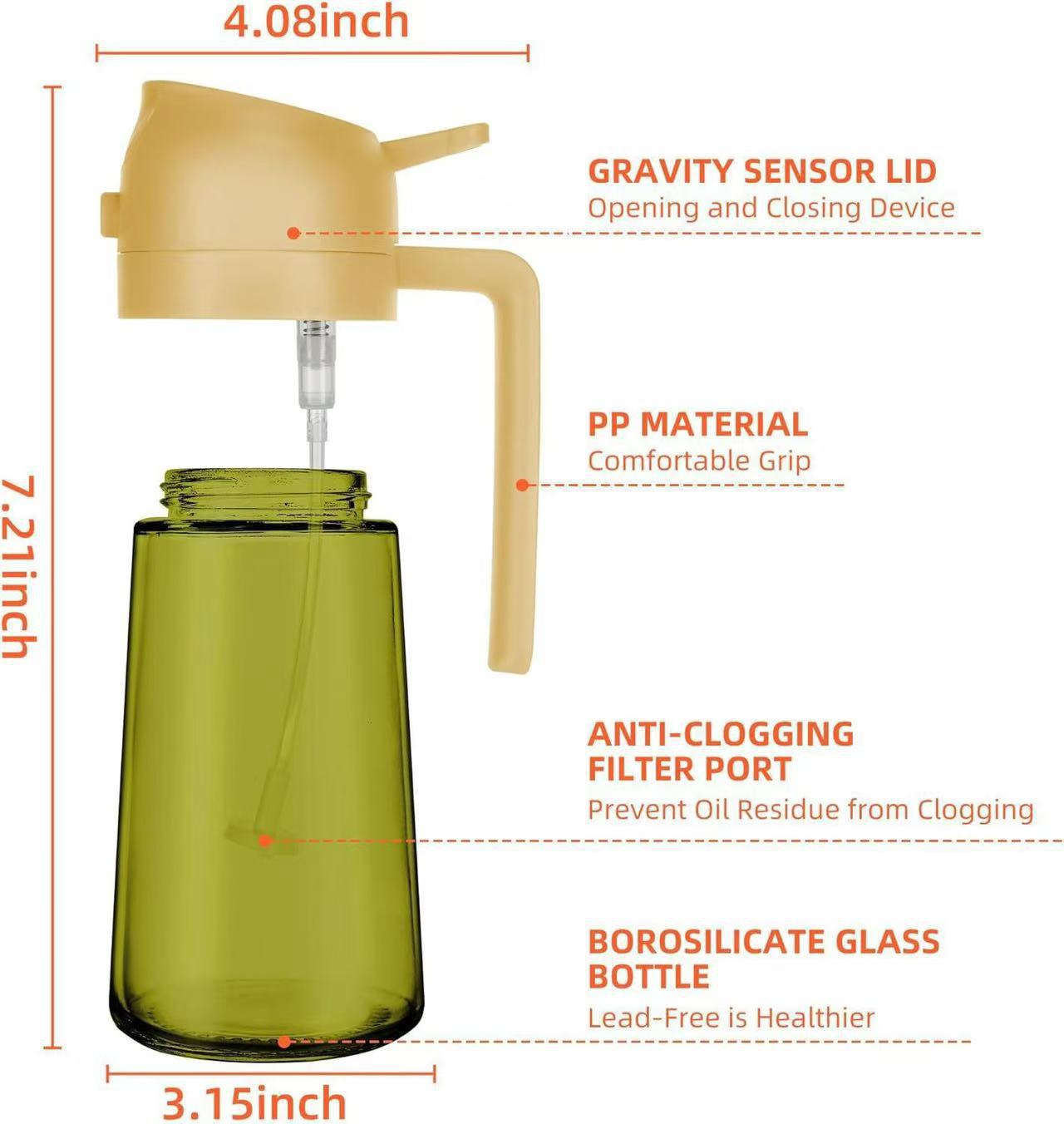 Glass Olive Oil Sprayer Bottle 16oz – 2-in-1 Mist & Pour Dispenser for Cooking, Air Fryer, BBQ & Salads | Black