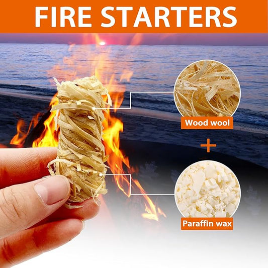100pcs Wax Wood Fire Starters – 10 Min Long-Burning Fire Sticks for Camping, BBQ, Fireplace & Stove | Waterproof Tinder