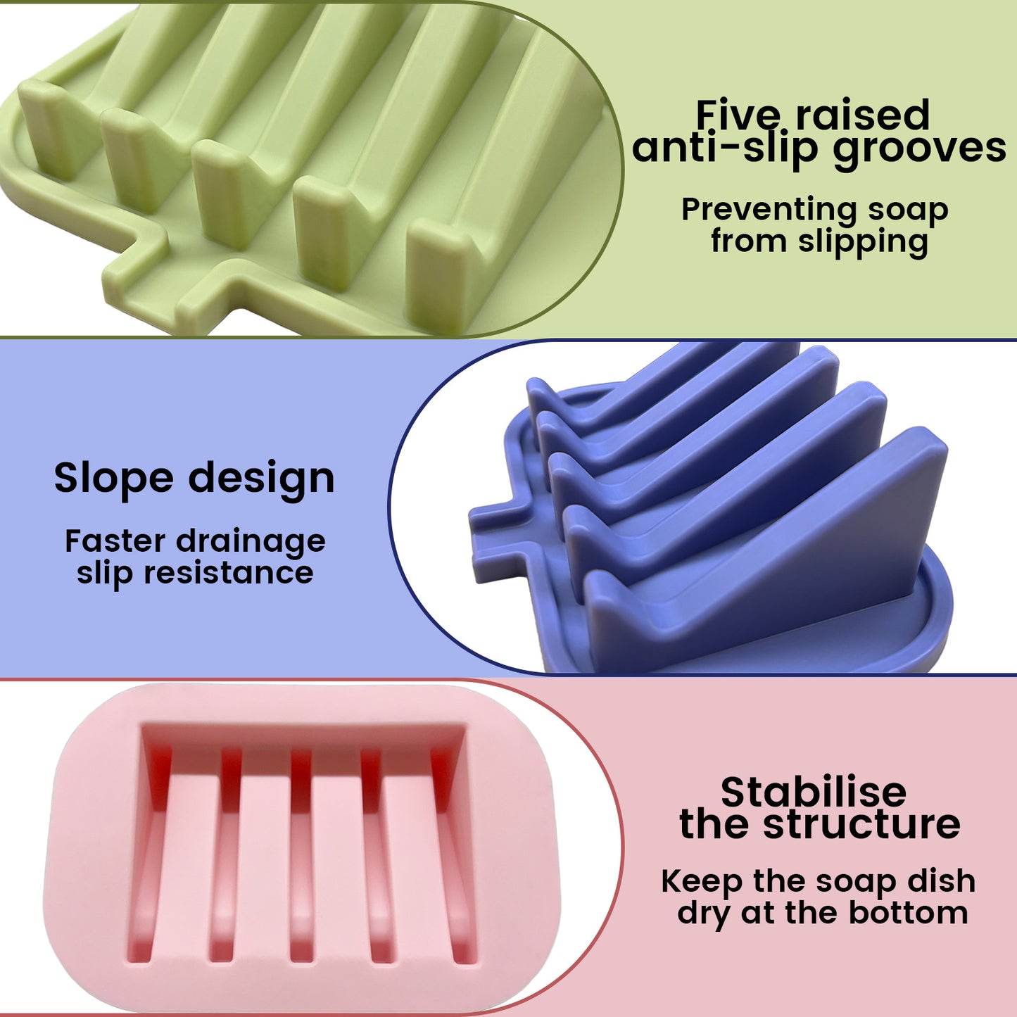 Silicone Self-Draining Soap Dish – Non-Slip Soap Saver with Waterfall Drain Spout for Bathroom & Kitchen Sink