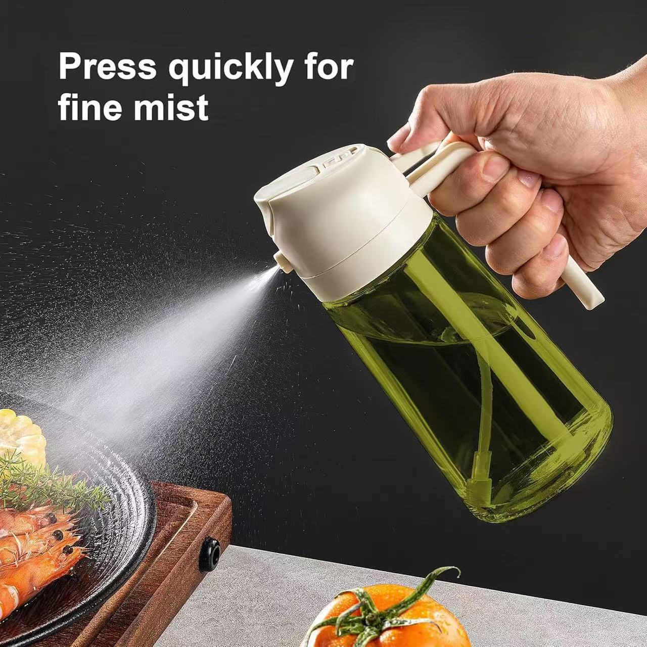Glass Olive Oil Sprayer Bottle 16oz – 2-in-1 Mist & Pour Dispenser for Cooking, Air Fryer, BBQ & Salads | Black